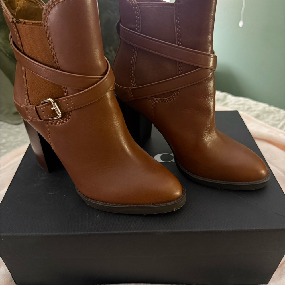 Coach Brown Leather Heeled Boots - Picture 2 of 5